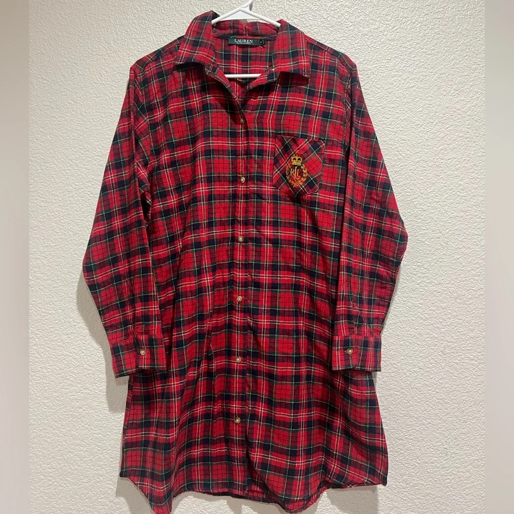 Lauren Ralph Lauren Plaid Flannel Sleepshirt, M